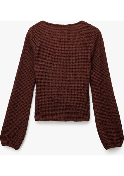 Slim Fit Uzun Kollu V Yaka Fiyonk Bağlama Detaylı Dokulu Bluz fiyatları