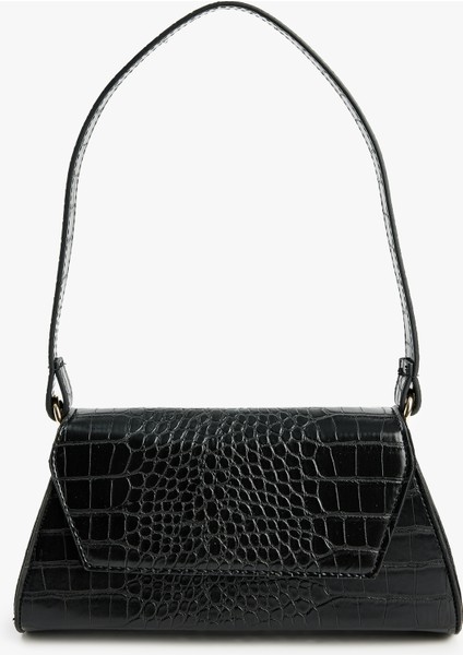 Timsah Derisi Görünümlü Kapaklı Askılı Omuz Çantası