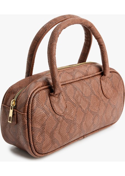 Yılan Derisi Görünümlü Fermuarlı Saplı El Çantası fiyatları