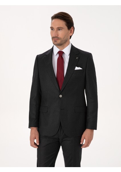Erkek Siyah Slim Fit %100 Yün Mikro Desenli Takım Elbise 50316395-VR046 modelleri
