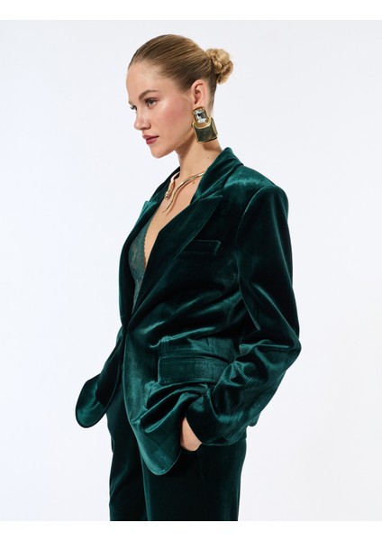 Uzun Kollu Düğmeli Cepli Kadife Blazer Ceket modelleri