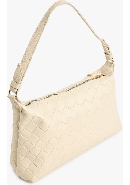 Örgü Detaylı Fermuarlı Askılı Suni Deri Omuz Çantası