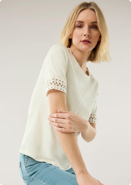 Walbusch 43-5957 / 890.947 / 280 Acık Yaka Kol Ucu Dantel Dıkıslı Kısa Kol Tsh modelleri