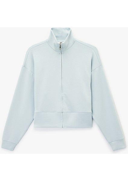 Uzun Kollu Dik Yaka Fermuarlı Sweatshirt