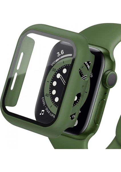 Apple Watch 45MM Camlı Kasa Ekran Koruyucu - Koyu Yeşil