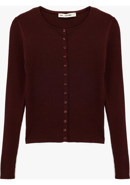 Slim Fit Uzun Kollu Düğmeli Bisiklet Yaka Triko Hırka