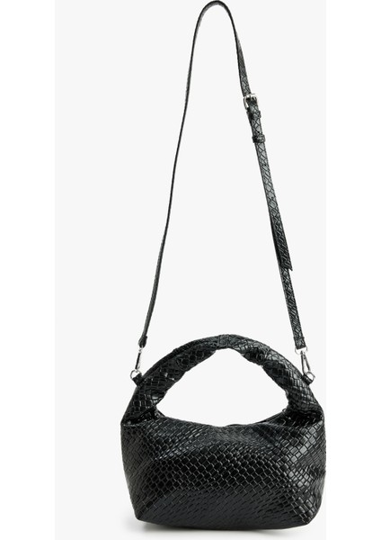 Suni Deri Saplı Örgü Dokulu Askılı Çapraz Çanta