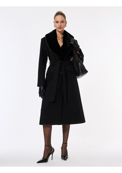 Suni Kürk Yaka Kaban Kaşe Kemerli Uzun Kollu fiyatları