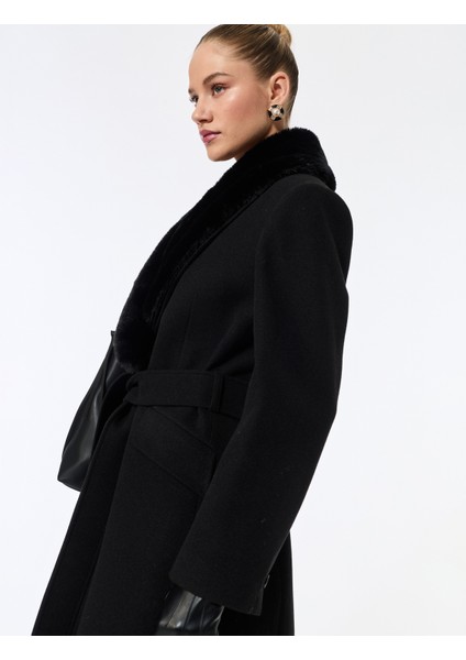 Suni Kürk Yaka Kaban Kaşe Kemerli Uzun Kollu indirimleri