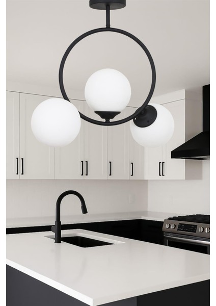 Evren 3 Lü Siyah Avize Beyaz Camlı Yatak Odası Mutfak Salon Hol Koridor Avize