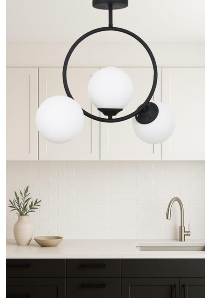 Evren 3 Lü Siyah Avize Beyaz Camlı Yatak Odası Mutfak Salon Hol Koridor Avize fiyatları