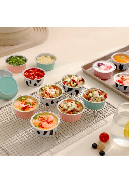 Pişirme Kalıp Puding Bardak Hava Fritöz Özel Renk Alüminyum Folyo Kutusu Pasta Pişirme Kupası Yuvarlak Kase Kek Kutusu Siyah+Beyaz (Yurt Dışından) modelleri