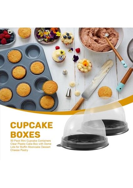 50 Paket Mini Cupcake Kapları Kubbe Kapakları ile Kubbe Kapakları ile Temiz Plastik Kek Kutusu (Yurt Dışından) fırsatları