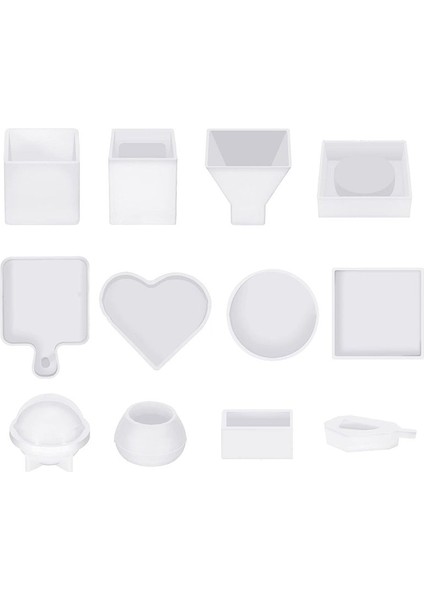 Reçine Kalıpları Silikon Kit 12PCS Epoksi Reçine Kalıpları Kalem Konteyneri Tepsi Aşk Yuvarlak Dahil Reçine Kalıbı (Yurt Dışından)
