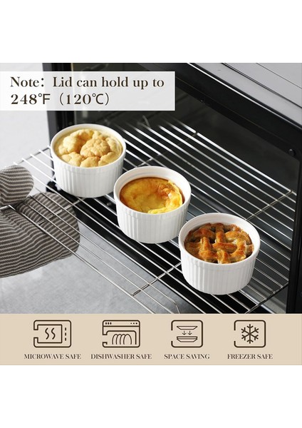 Kapaklı Ramekinler 8 Oz 6 Set Beyaz Porselen Krem Brulee Sufle Kapaklı Ramekinler Seramik Muhallebi Bardağı (Yurt Dışından) fiyatları