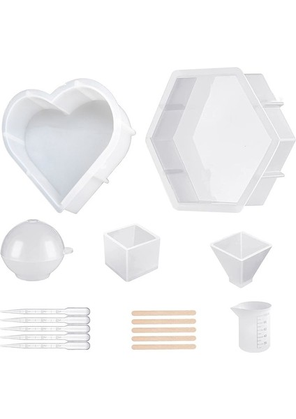Reçine Kalıpları Silikon Kiti Epoksi Reçine Için Büyük Silikon Kalıplar Altıgen Kalp Küre Dahil Çiçeklerin Korunması (Yurt Dışından)