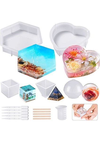 Reçine Kalıpları Silikon Kiti Epoksi Reçine Için Büyük Silikon Kalıplar Altıgen Kalp Küre Dahil Çiçeklerin Korunması (Yurt Dışından) fırsatları