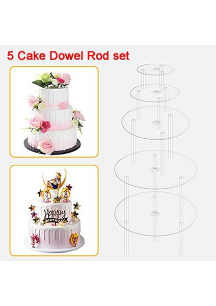 Kek Plakası 5 Kek Standı Kek Tabanı (9/12/16/20/20 Cm) 15 Dübel Çubuğu ile Katmanlı Yığılmış Kekler Için Yeniden Kullanılabilir Düğün Için (Yurt Dışından) fırsatları