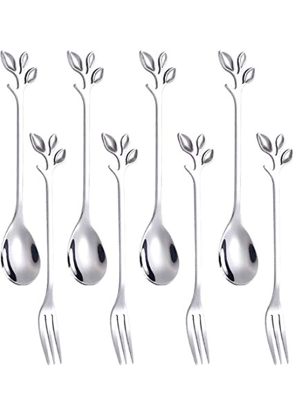 16PCS Tatlı Kaşık ve Çatal Set Kek Çatal Kahvesi Yaratıcı Meyve Çatallı Paslanmaz Çelik -Silver (Yurt Dışından)