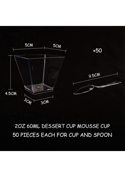 Kaşıklı 200 Tatlı Fincan Paketi 60ML Tatlı Kaseler Seti Dıy Plastik Tatlı Bardak Yeniden Kullanılabilir Yamuk Bardak Seti (Yurt Dışından) fırsatları