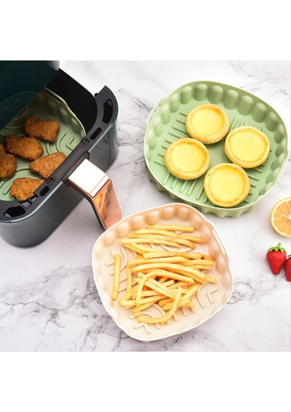 2pcs Hava Fritöz Silikon Fırın Tepsisi Yeniden Kullanılabilir Kare Hava Fritöz Tava Silikon Kalıp Mikrodalga Pedler Pişirme Paspas Kap Tepsisi B (Yurt Dışından)