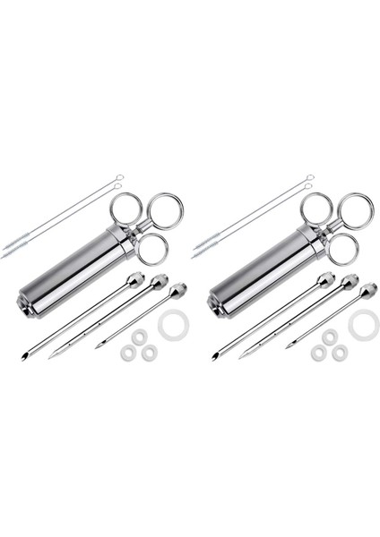 2x Et Enjektör Şırınga 2 Oz Turşusu Aroması Enjektör 304 6 Profesyonel Iğneli Paslanmaz Çelik (Yurt Dışından)