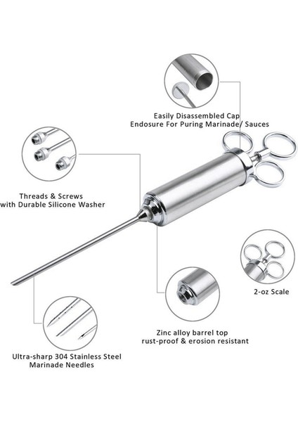 2x Et Enjektör Şırınga 2 Oz Turşusu Aroması Enjektör 304 6 Profesyonel Iğneli Paslanmaz Çelik (Yurt Dışından) fiyatları