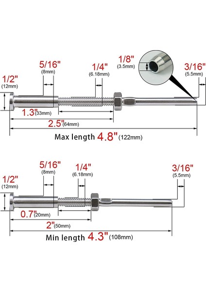 20PCS Ovisable Turnikli El Elemi Dişli Damızlı Saplama Gerilim Hex Kafa Uç Takım Alıcı Terminali 1/8 Inç Kablo Korkuluk (Yurt Dışından) fiyatları