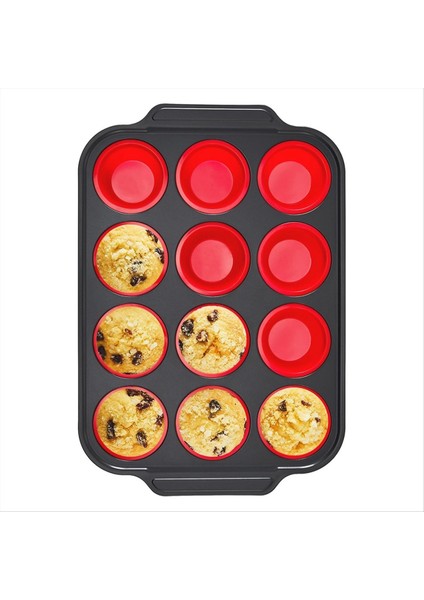 Metal Çerçeveli Silikon Çörek Tavası Yumurta Isırığı Üreticisi Pişirme Için Silikon Kalıplar Kek Tavaları 12 Normal Boyutta Kırmızı (Yurt Dışından)