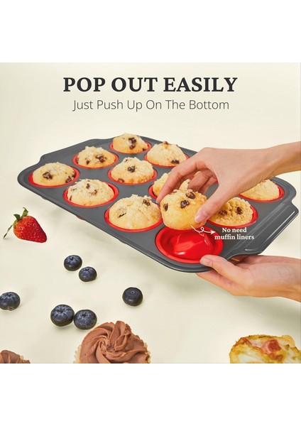 Metal Çerçeveli Silikon Çörek Tavası Yumurta Isırığı Üreticisi Pişirme Için Silikon Kalıplar Kek Tavaları 12 Normal Boyutta Kırmızı (Yurt Dışından) modelleri