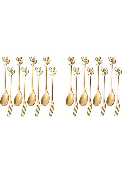 32PCS Tatlı Kaşık ve Çatal Set Kek Çatal Kahvesi Yaratıcı Meyve Çatallı Paslanmaz Çelik - (Yurt Dışından)