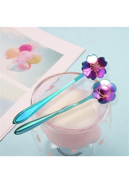 8pcs Çiçek Kaşığı Seti 2 Farklı Boyutlu Renkli Paslanmaz Çelik Çay Kaşığı Gökkuşağı Kahve Karıştırma Kaşığı (Yurt Dışından)