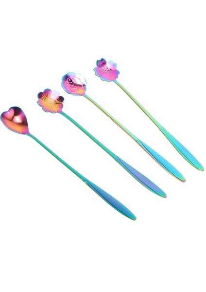 8pcs Çiçek Kaşığı Seti 2 Farklı Boyutlu Renkli Paslanmaz Çelik Çay Kaşığı Gökkuşağı Kahve Karıştırma Kaşığı (Yurt Dışından) fırsatları