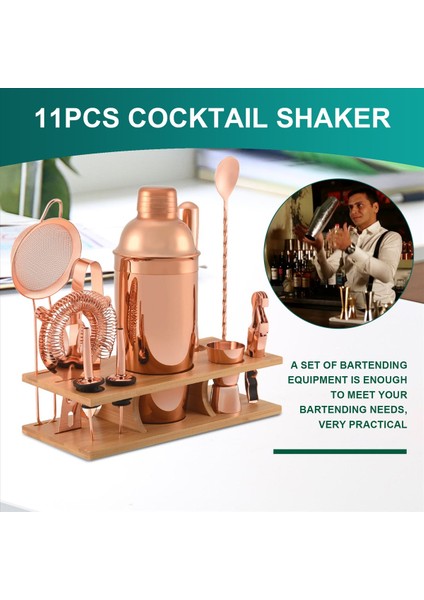 11 Pcs 750ML Kokteyl Shaker Y Parlak Paslanmaz Çelik Ingiliz Kokteyl Shaker Seti Gül Altın Renk (Yurt Dışından) indirimleri
