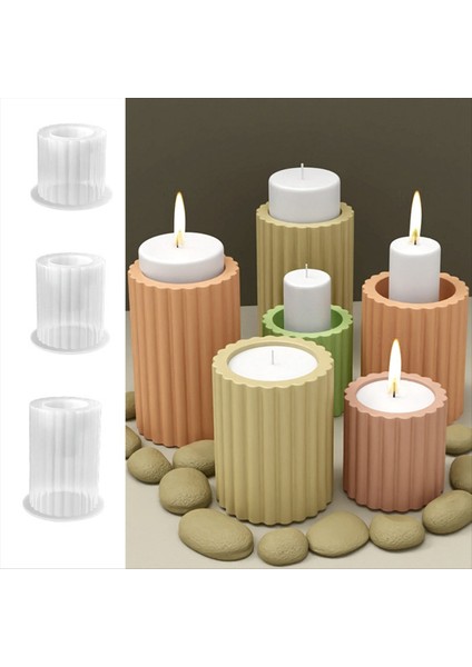 3pcs Silindirik Şerit Şamdan Silikon Kalıp Dıy Basitlik Canlde Tutucu Döküm Küfü Beton Reçine Kalıp (Yurt Dışından) modelleri