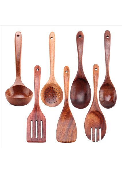 7 Pcs Tik Ahşap Mutfak Pişirme Mutfak Madenleri Yapışmaz Kaşıklar ve Ev ve Mutfak Için Spatula Tenceresi (Yurt Dışından)