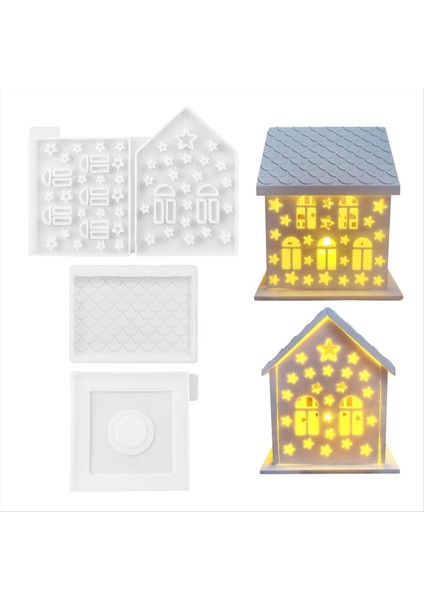 4pcs/set 3D Ev Silikon Kalıplar Reçine Beton Yıldız Ev Mum Tutucu Kalıp Ev Şekilli Dekorasyon Süsleri (Yurt Dışından)