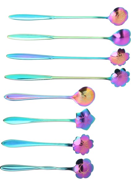16PCS Çiçek Kaşığı Seti 2 Farklı Boyutlu Renkli Paslanmaz Çelik Çay Kaşığı Gökkuşağı Kahve Karıştırma Kaşığı (Yurt Dışından) modelleri