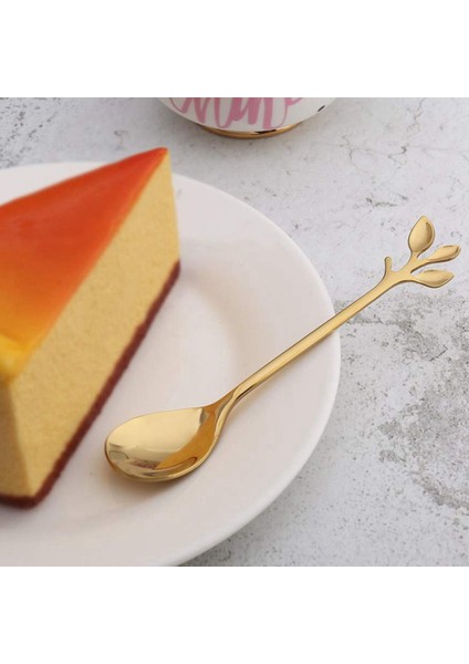 Kahve Karıştırma Kaşık Paslanmaz Çelik Yaratıcı Şube Şekil Yaratıcı Çatal Teşheri Tatlı Kaşık Altın (10 Adet) (Yurt Dışından) fiyatları