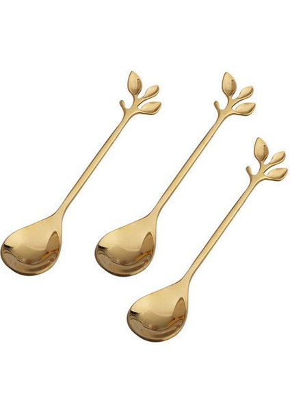 Kahve Karıştırma Kaşık Paslanmaz Çelik Yaratıcı Şube Şekil Yaratıcı Çatal Teşheri Tatlı Kaşık Altın (10 Adet) (Yurt Dışından) indirimleri
