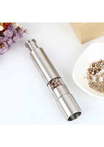 Tuz ve Karabiber Öğütücü Paslanmaz Çelik Itme Düğmesi Gümüş Pişirmek Için Gümüş Baharat Başparmak Biber Değirmeni Taşınabilir Öğütücü (Yurt Dışından) fırsatları