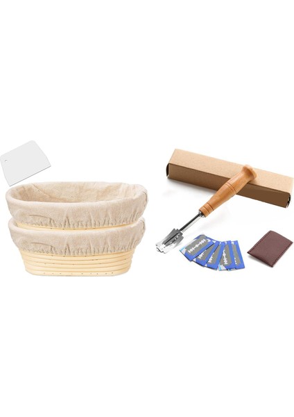 2 Paket 10 Inç Oval Şekilli Ekmek Prova Sepeti ve 1set Ekmek Fırıncıları Kesici Kesme Aleti Hamur Yapımı Jilet Ahşap Sap (Yurt Dışından)