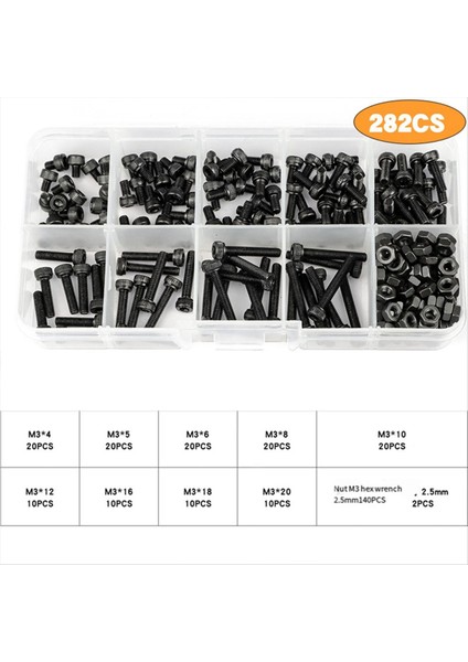 M3 Altı Soket Vidası Set Yuvarlak Kapak Vidaları DIN912 Cıvatalar Somun Çeşitlilik Kiti Siyah 12 9 Sınıf (Yurt Dışından) fiyatları