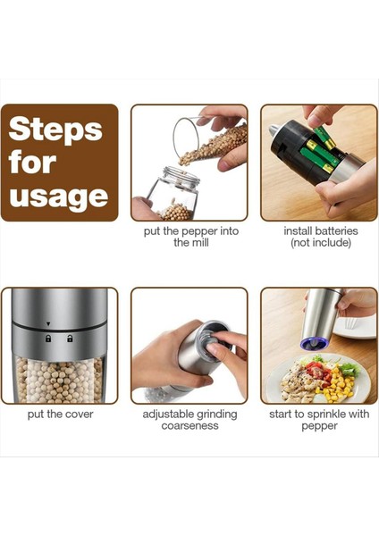 Yerçekimi Elektrik Tuzu ve Karabiber Öğütücü Seti Ayarlanabilir Kaba Değirmen Öğütücü Pille Çalışan Bir Elle Çalıştırıldı (Yurt Dışından) modelleri