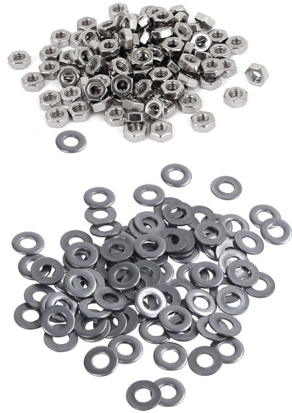 200PCS Metrik M3 304 Paslanmaz Çelik Bağlantı Elemanı DIN934 Cıvata Altıgen Somun ve 3 mm Metrik Düz Yıkama Için (Yurt Dışından)