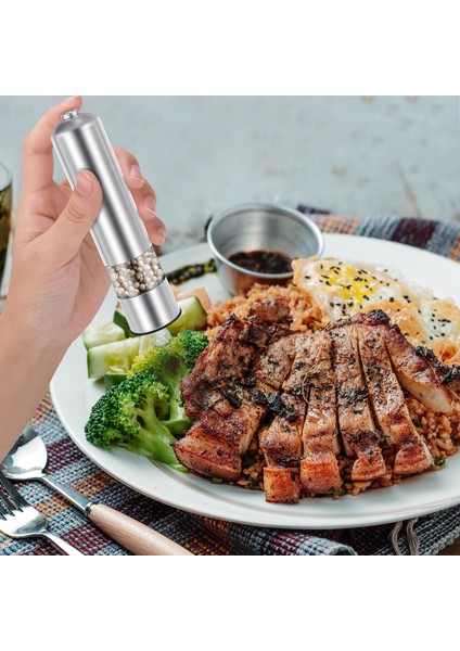 Pres Style Yuvarlak Biber Öğütücü Elektrik Fabrikası Paslanmaz Çelik Tuz Değirmeni (Tuz) Veya Biber Değirmen Silver Renkli Işık (Yurt Dışından) modelleri