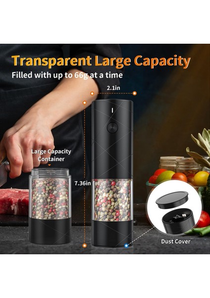2 Paket Elektrikli Tuz ve Karabiber Öğütücü Sıcak LED Işıkla Şarj Edilebilir USB Ayarlanabilir Kaba Büyük Kapasite ile Şarj Edilebilir (Yurt Dışından) modelleri