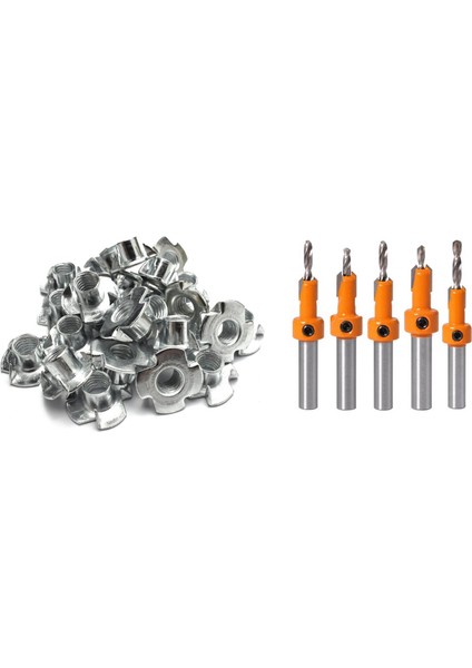 50PCS M8 Metal Esir T Fındık Pronged Tee Fındık Metrik ve 5pcs Ahşap Delik Matkap Ucu 8mm Şaft Konterin Matkap Ucu (Yurt Dışından)