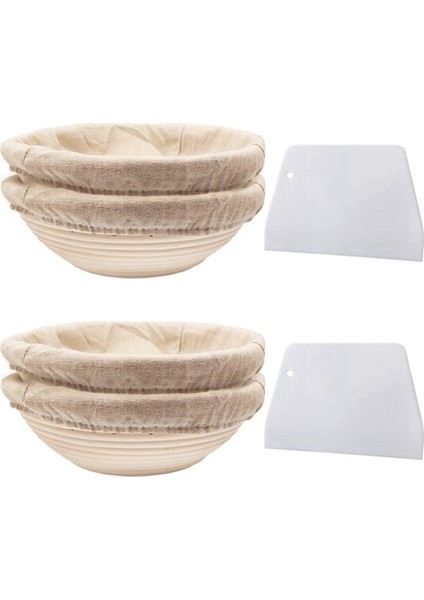 Yuvarlak Set Ekmek ve Ekmek Hamuru Için 4 Maya Sepetleri Keten Ekleri Olan Banneton Prova Sepeti Hamur Kazıyıcı Seti Yuvarlak (Yurt Dışından)