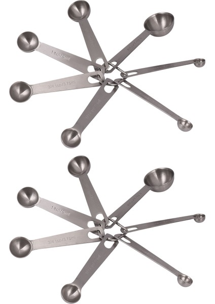 Paslanmaz Çelik Ölçüm Kaşları Çıkarılabilir Halka Tutucu ile 14 Istiflenebilir Ölçüm Kaşığı Seti (Yurt Dışından)